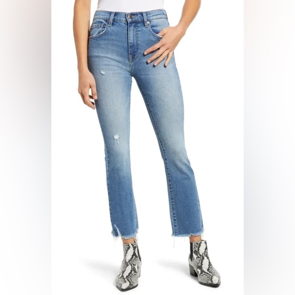 Pistola Distressed High Waist Chew Hem Crop Bootcut Jeans size 24